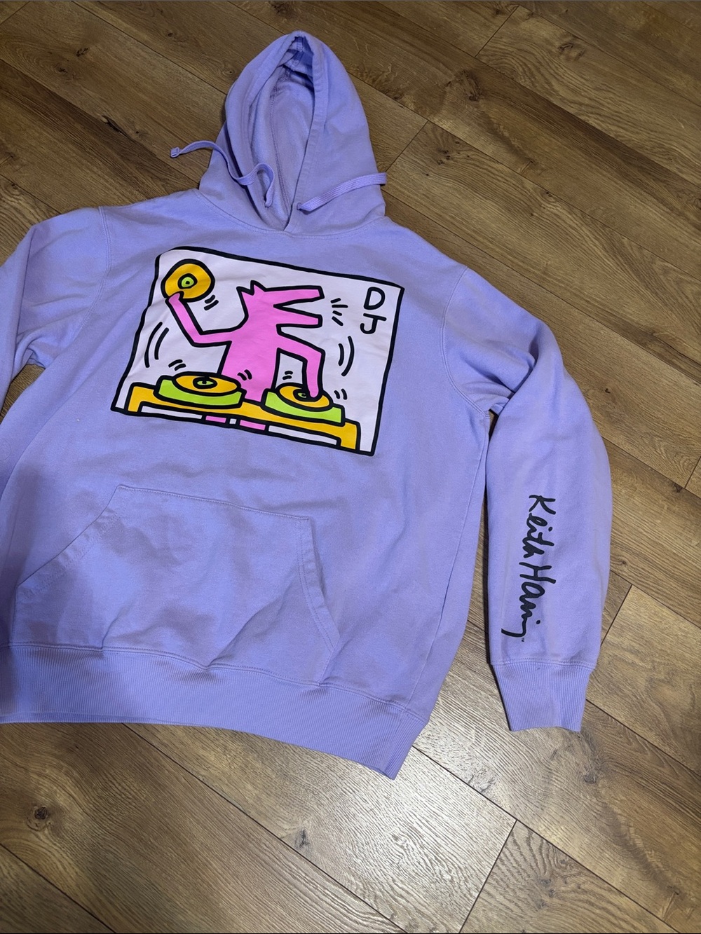 Keith Haring DJ Graphic lavender Purple Hoodie Size XL - Picture 3 of 8